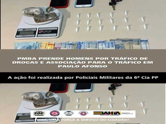 POLICIA MILITAR PRENDE DOIS HOMENS POR TRÁFICO DE DROGAS E ASSOCIAÇÃO PARA O TRÁFICO EM PAULO AFONSO