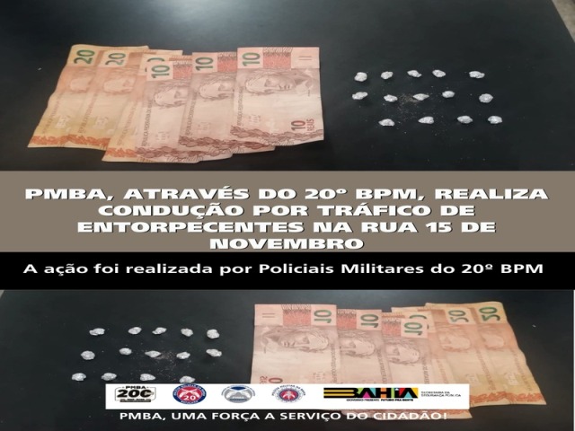 POLICIA MILITAR REALIZA CONDUÇÃO POR TRÁFICO DE ENTORPECENTES NA RUA 15 DE NOVEMBRO