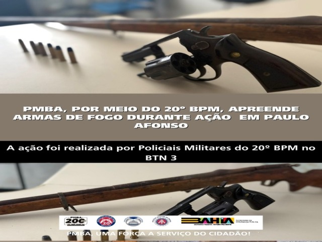 POLICIA MILITAR APREENDE ARMAS DE FOGO DURANTE AÇÃO NO BTN III EM PAULO AFONSO