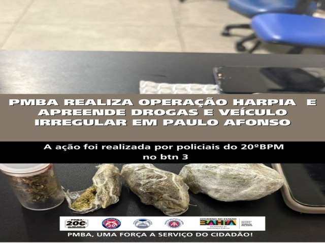 POLICIA MILITAR REALIZA OPERAÇÃO HARPIA E APREENDE DROGAS E VEÍCULO IRREGULAR NO BTN III