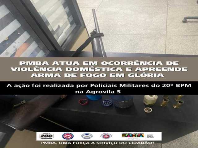 POLICIA MILITAR ATUA EM OCORRÊNCIA DE VIOLÊNCIA DOMÉSTICA E APREENDE ARMA DE FOGO EM GLÓRIA