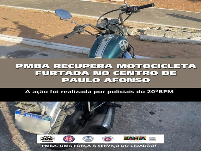 POLICIA MILITAR RECUPERA MOTOCICLETA FURTADA NO CENTRO DE PAULO AFONSO