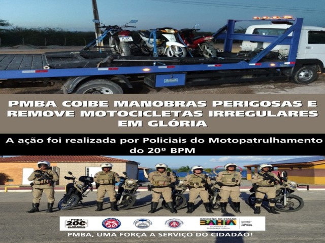 POLICIA MILITAR COIBE MANOBRAS PERIGOSAS E REMOVE MOTOCICLETAS IRREGULARES EM GLÓRIA