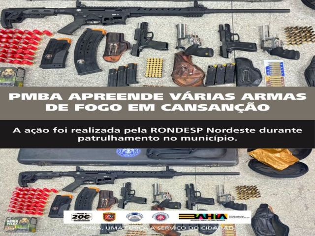 POLICIA MILITAR APREENDE VÁRIAS ARMAS DE FOTO EM CANSANÇÃO