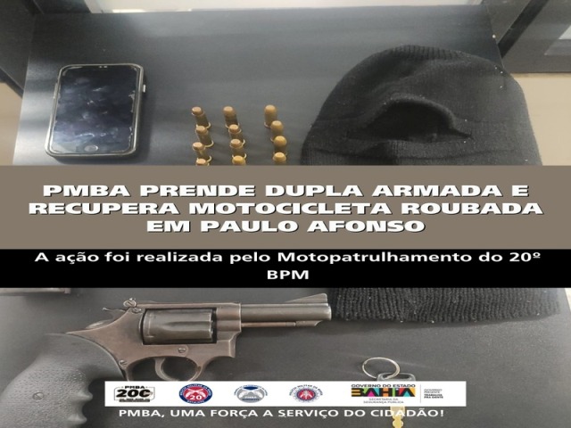POLICIA MILITAR PRENDE DUPLA ARMADA E RECUPERA MOTOCICLETA ROUBADA EM PAULO AFONSO