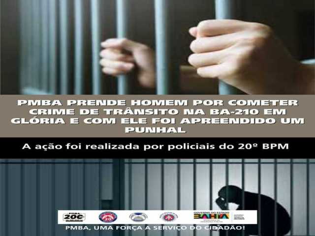 POLICIA MILITAR PRENDE HOMEM POR COMETER CRIME DE TRÂNSITO NA BA-210 EM GLÓRIA. COM ELE FOI APREENDIDO UM PUNHAL