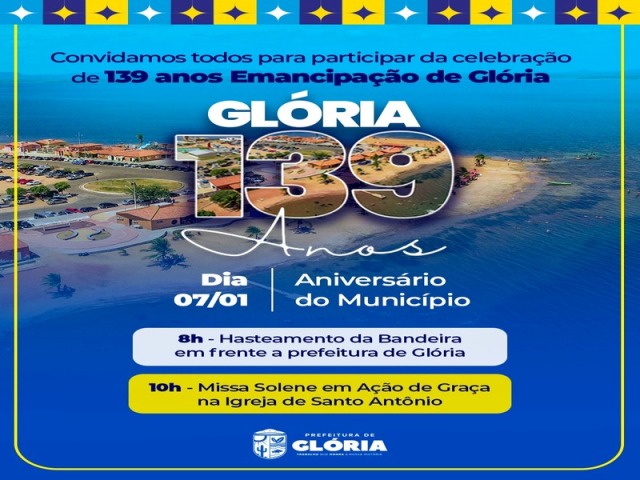 Glória comemora 139 anos de Emancipação Política com programação oficial