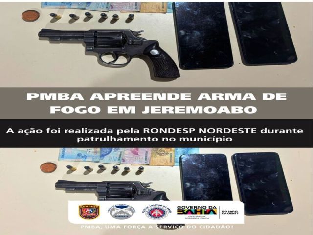 RONDESP NORDESTE PRENDE HOMEM POR PORTE ILEGAL DE ARMA DE FOGO EM JEREMOABO