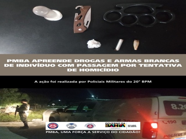 POLICIA MILITAR APREENDE DROGAS E ARMAS BRANCAS DE INDIVÍDUO COM PASSAGEM POR TENTATIVA DE HOMICÍDIO