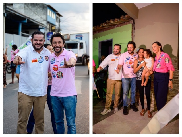 Marcel Hohlenwerger e Mário Negromonte Júnior caminham juntos com Maria das Graças em Ipiaú