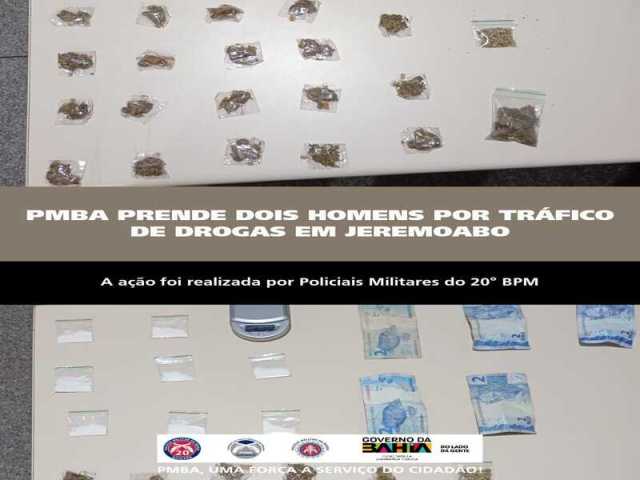 POLICIA MILITAR PRENDE DOIS HOMENS POR TRÁFICO DE DROGAS EM JEREMOABO