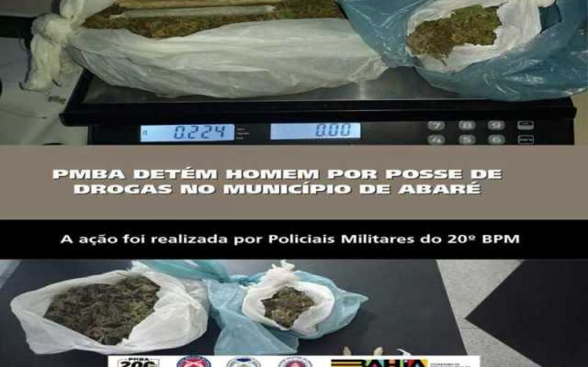 POLICIA MILITAR DETÉM HOMEM POR POSSE DE DROGAS NO MUNICÍPIO DE ABARÉ