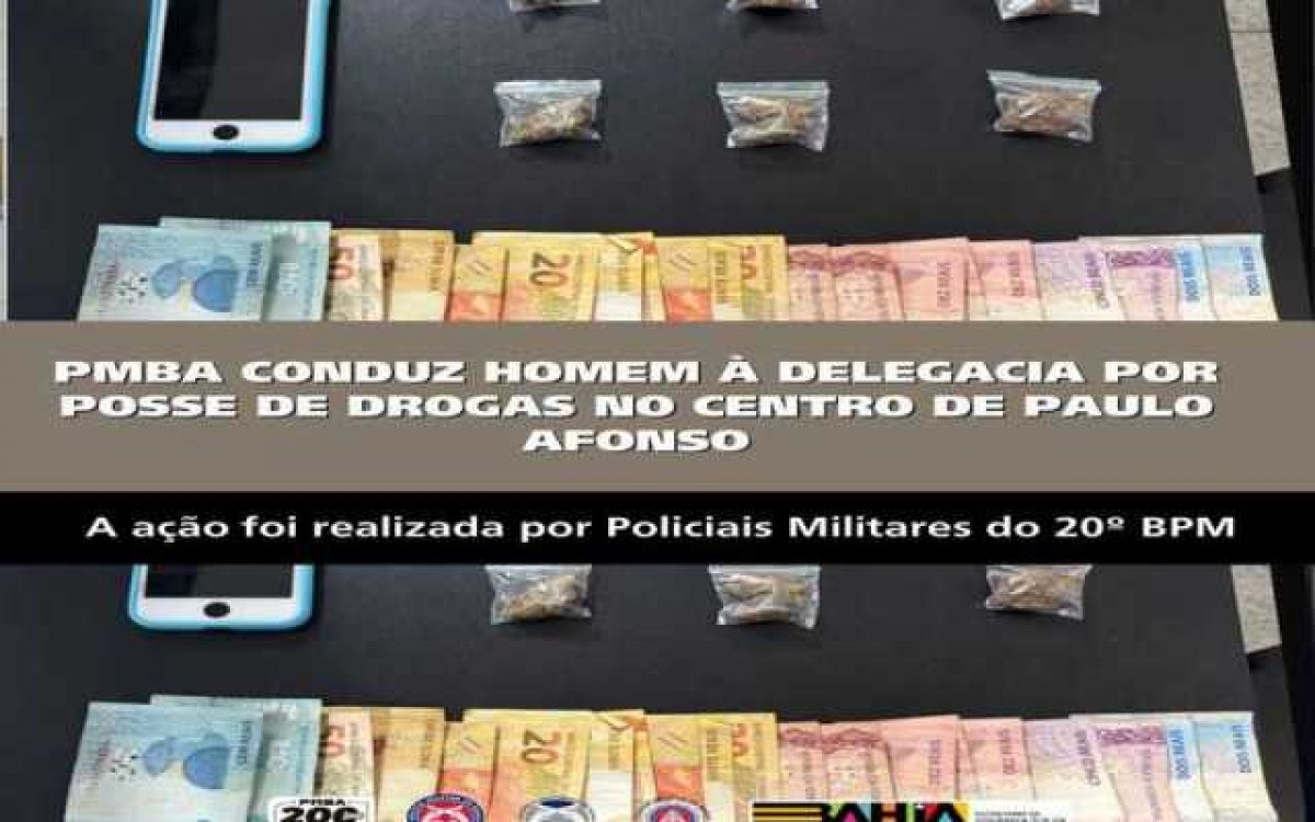 PMBA CONDUZ HOMEM À DELEGACIA POR POSSE DE DROGAS NO CENTRO DE PAULO AFONSO