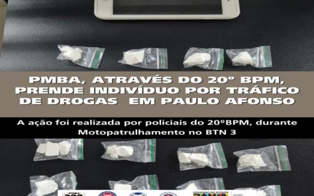 POLICIA MILITAR PRENDE INDIVÍDUO POR TRÁFICO DE DROGAS DURANTE MOTOPATRULHAMENTO NO BTN III EM PAULO AFONSO