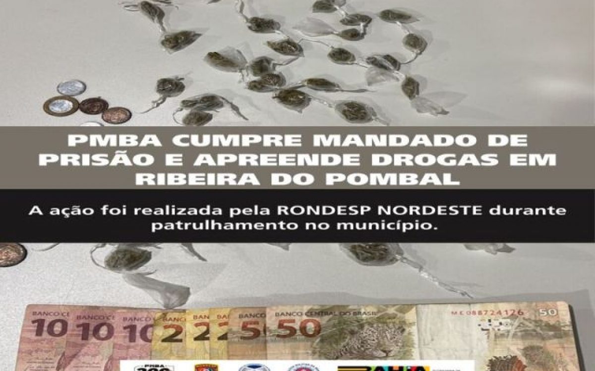 Policia Militar detém suspeito de Tráfico de drogas e mandado de prisão