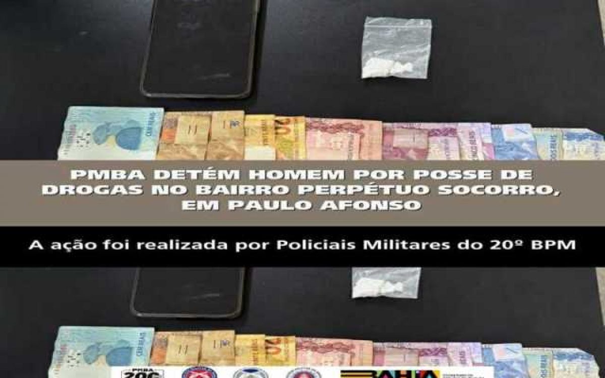 POLICIA MILITAR DETÉM HOMEM POR POSSE DE DROGAS NO BAIRRO PERPÉTUO SOCORRO, EM PAULO AFONSO
