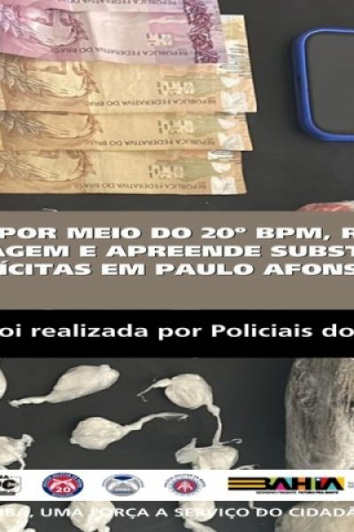 POLICIA MILITAR REALIZA ABORDAGEM E APREENDE SUBSTÂNCIAS ILÍCITAS EM PAULO AFONSO