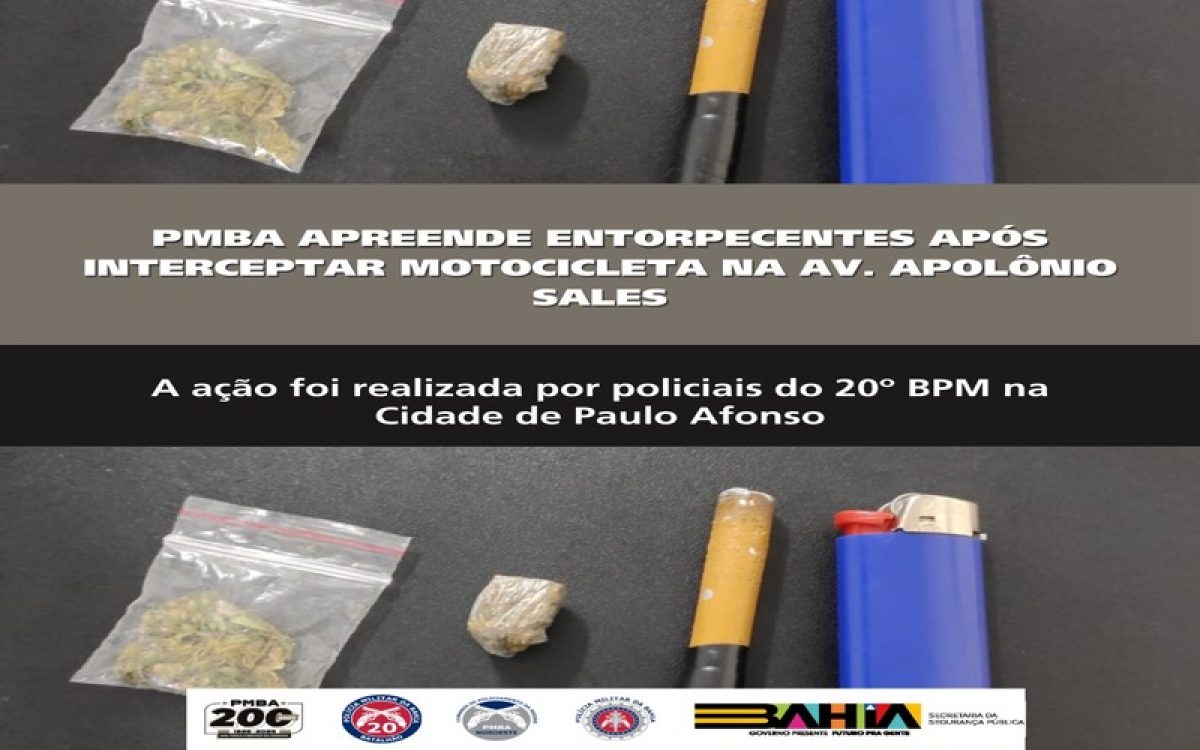 POLICIA MILITAR APREENDE ENTORPECENTES APÓS INTERCEPTAR MOTOCICLETA EM PAULO AFONSO