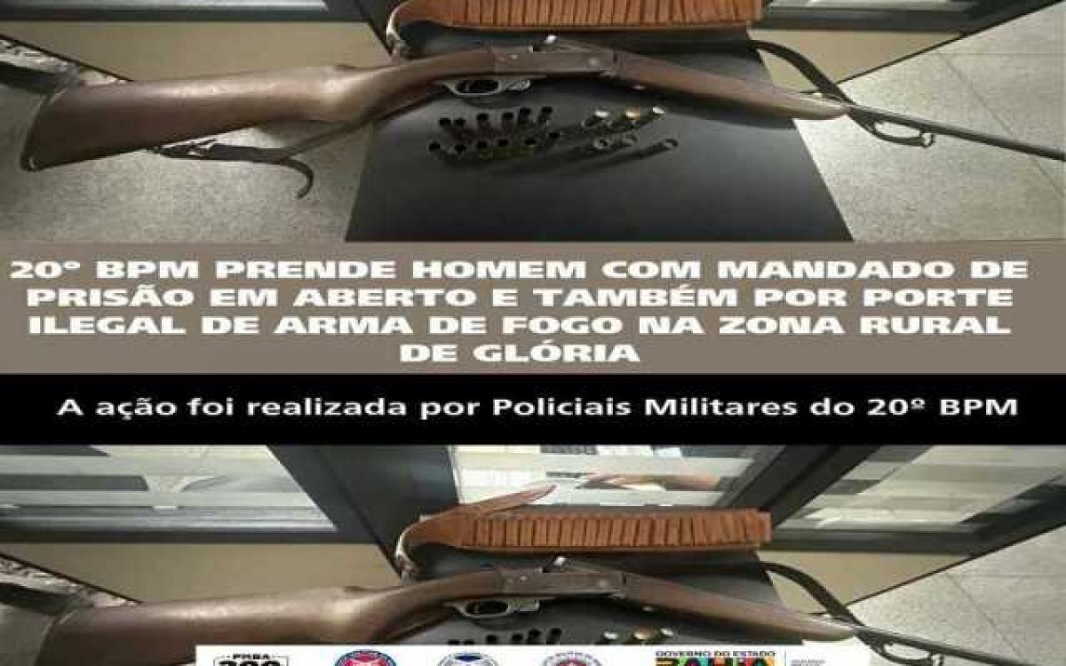 POLICIA MILITAR PRENDE HOMEM COM MANDADO DE PRISÃO EM ABERTO E TAMBÉM POR PORTE ILEGAL DE ARMA DE FOGO NA ZONA RURAL DE GLÓRIA