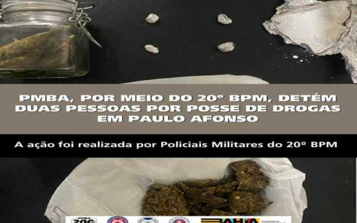 POLICIA MILITAR DETÉM DUAS PESSOAS POR POSSE DE DROGAS EM PAULO AFONSO
