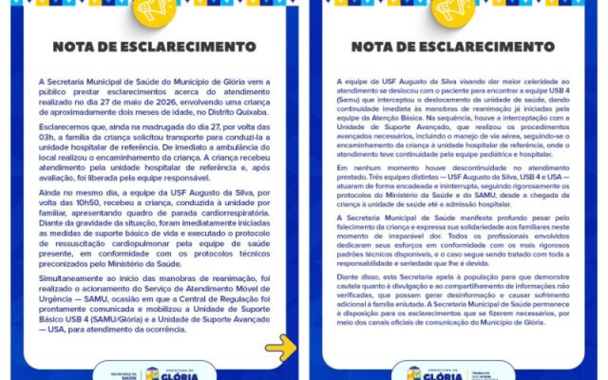 GLORIA: NOTA DE ESCLARECIMENTO