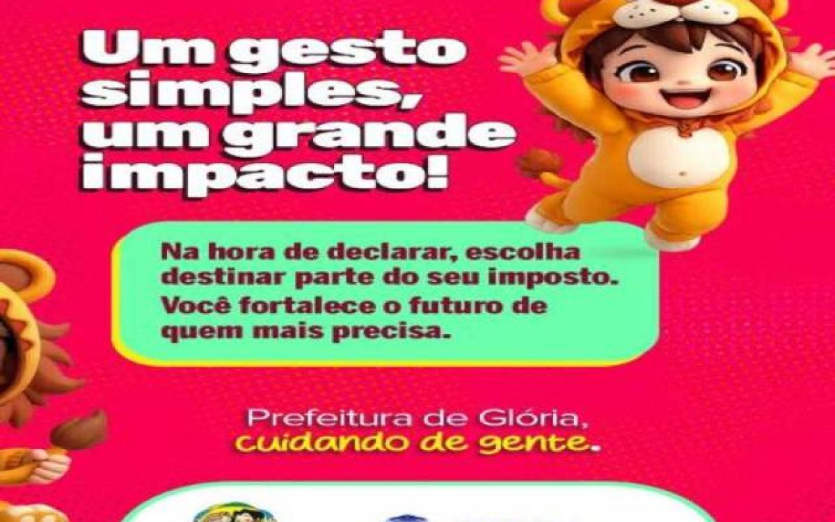 Destinação do Imposto de Renda pode beneficiar crianças e adolescentes de Glória