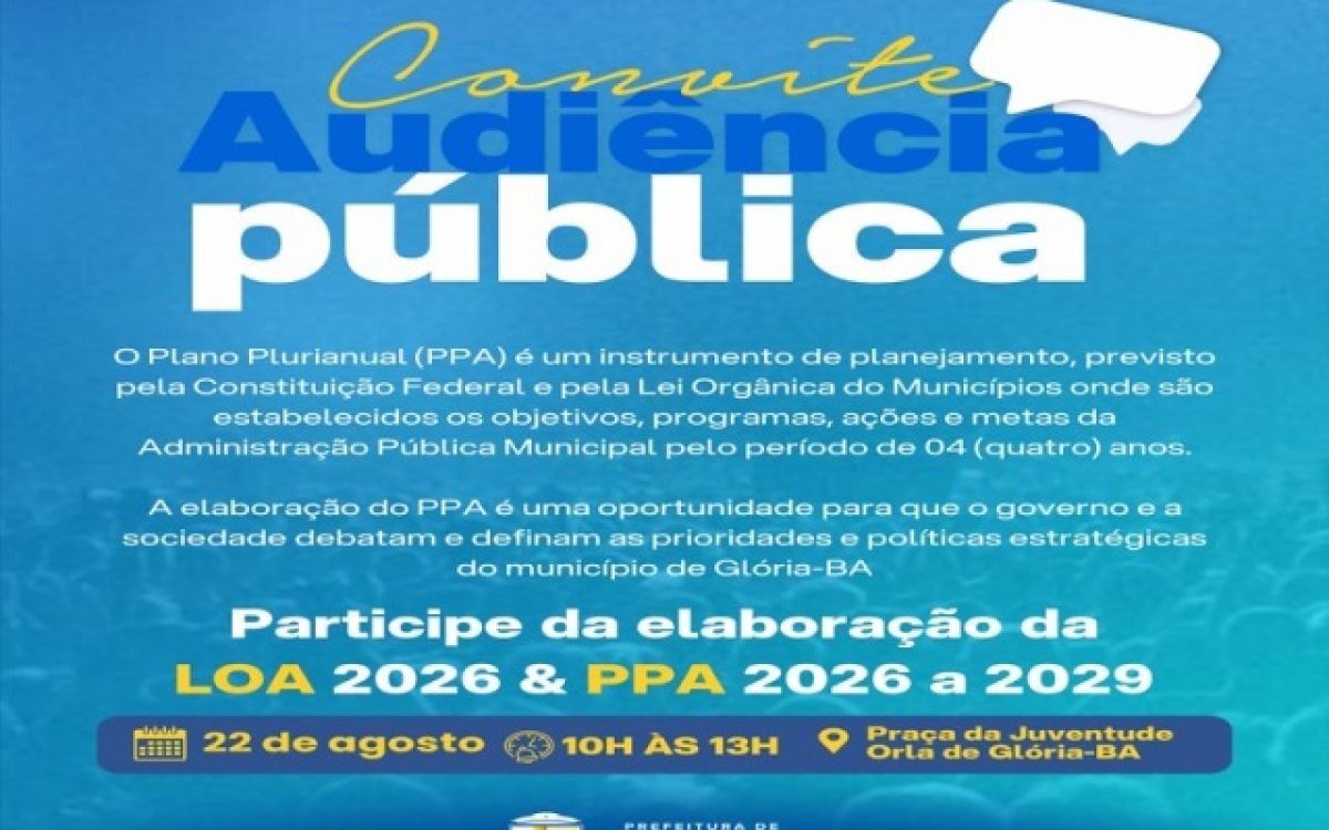 Glória realiza Audiência Pública para discutir LOA 2026 e PPA 2026-2029