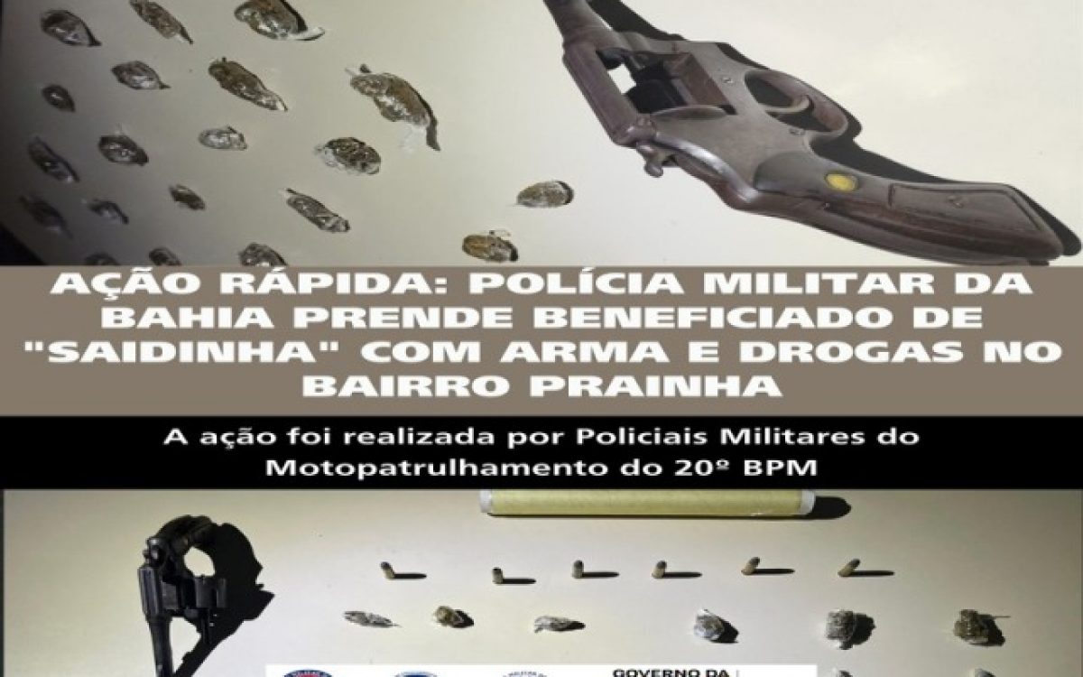 AÇÃO RÁPIDA: POLÍCIA MILITAR DA BAHIA PRENDE BENEFICIADO DE “SAIDINHA” COM ARMA E DROGAS NO BAIRRO PRAINHA