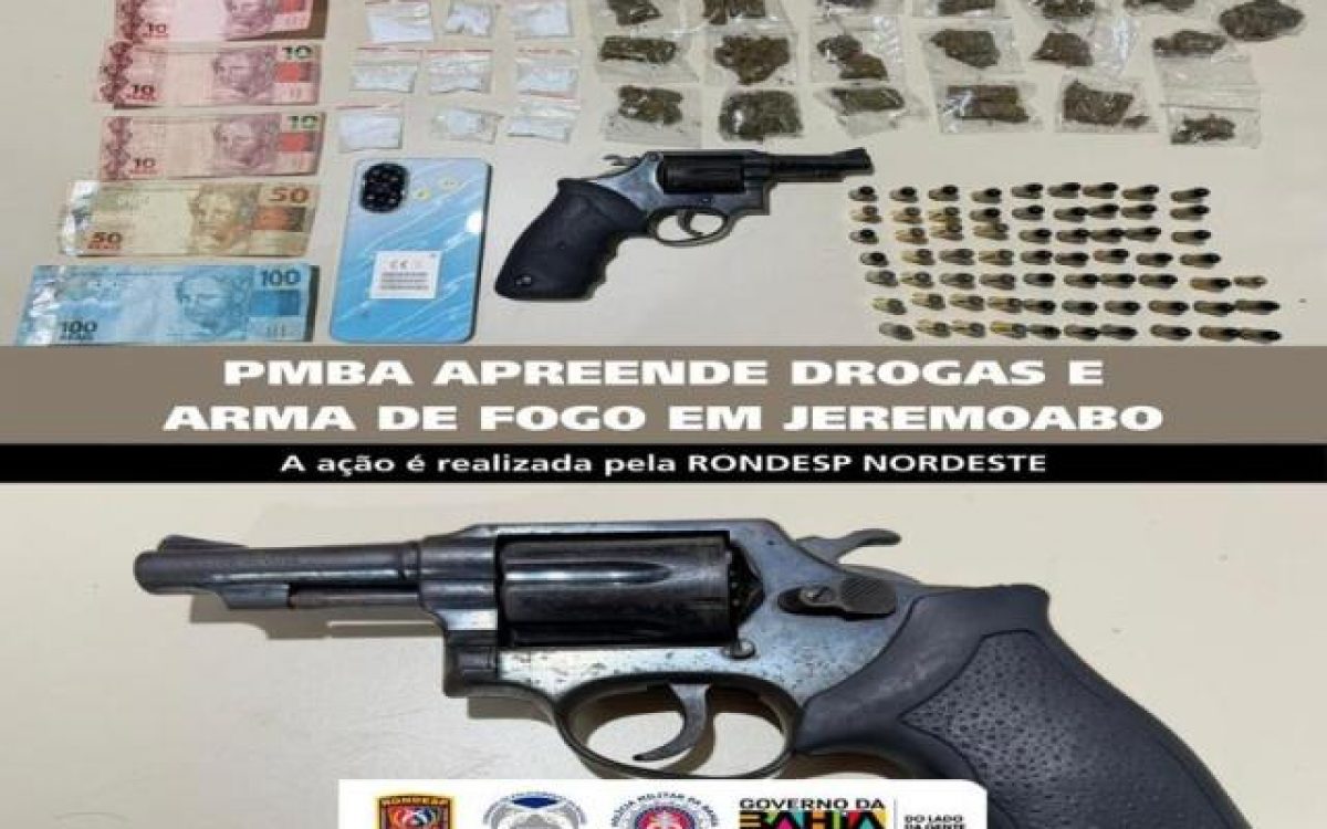 POLICIA MILITAR APREENDE DROGAS E ARMA DE FOGO EM JEREMOABO