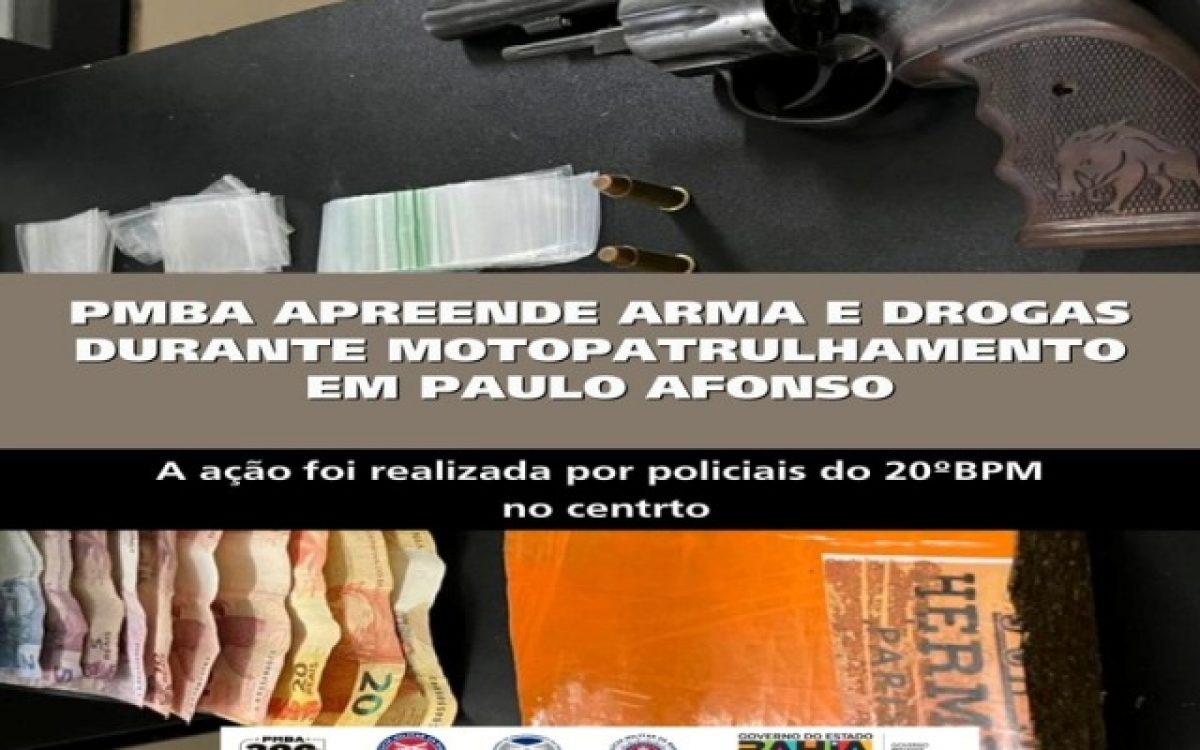 POLICIAI MILITAR APREENDE ARMA E DROGAS DURANTE MOTOPATRULHAMENTO EM PAULO AFONSO