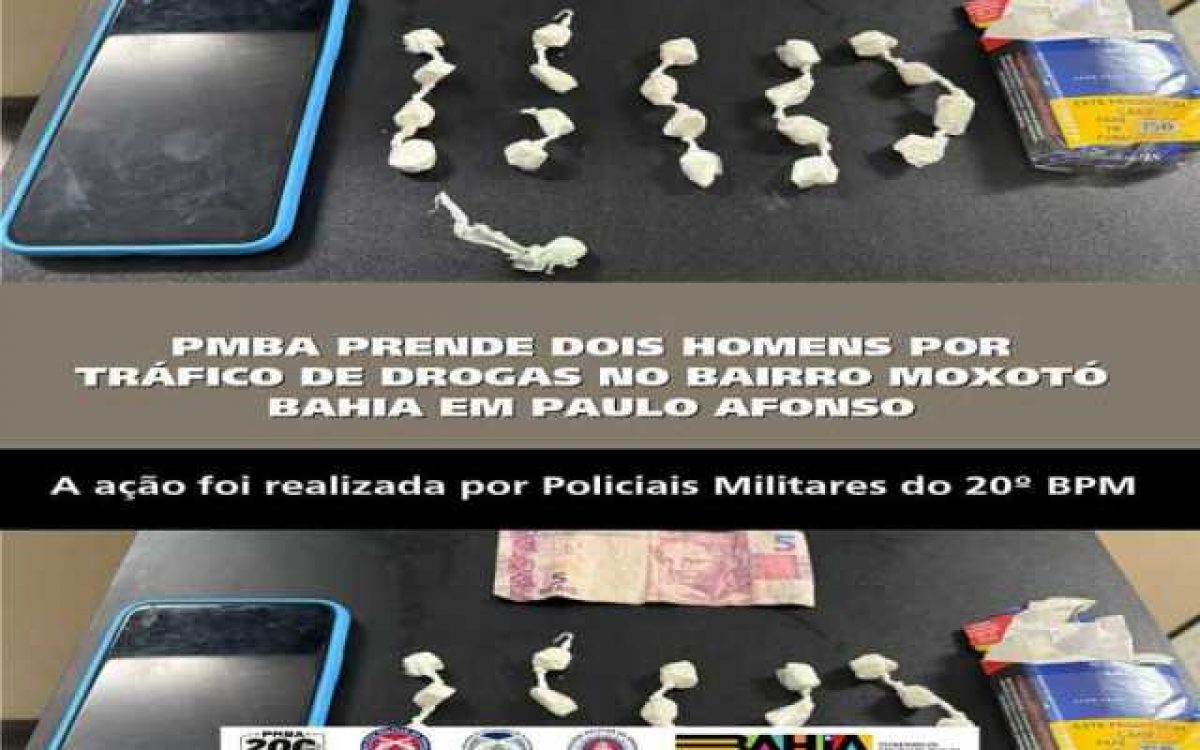 POLICIA MILITAR PRENDE DOIS HOMENS POR TRÁFICO DE DROGAS NO BAIRRO MOXOTÓ BAHIA EM PAULO AFONSO