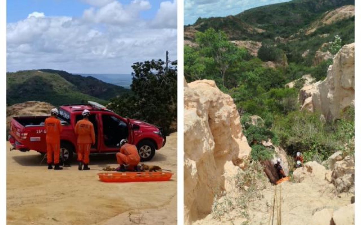 Bombeiros do 15º BBM realizam resgate de corpo em ribanceira na zona rural de Tucano