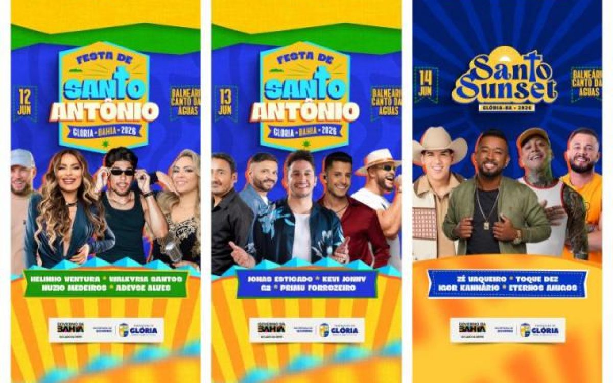 Glória divulga programação oficial da Festa de Santo Antônio e Santo Sunset 2026