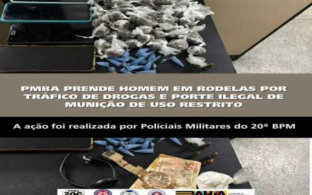 POLICIA MILITAR PRENDE HOMEM EM RODELAS POR TRÁFICO DE DROGAS E PORTE ILEGAL DE MUNIÇÃO DE USO RESTRITO