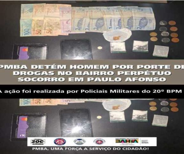 POLICIA MILITAR DETÉM HOMEM POR PORTE DE DROGAS NO BAIRRO PERPÉTUO SOCORRO EM PAULO AFONSO