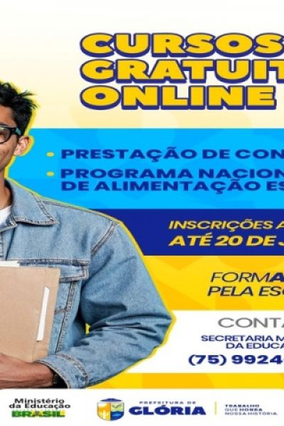 Prefeitura de Glória abre inscrições para cursos gratuitos do Programa Formação pela Escola