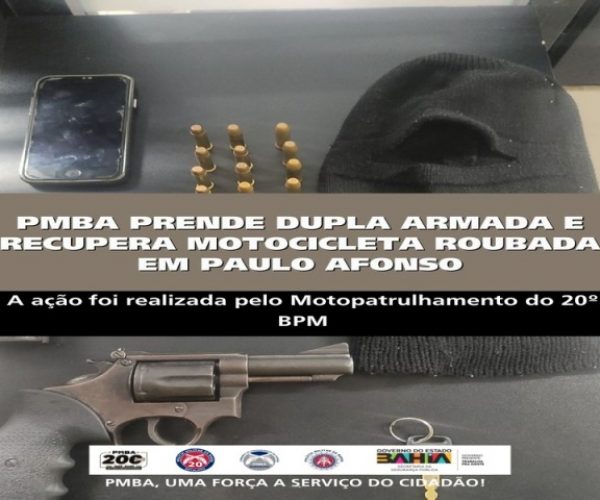POLICIA MILITAR PRENDE DUPLA ARMADA E RECUPERA MOTOCICLETA ROUBADA EM PAULO AFONSO