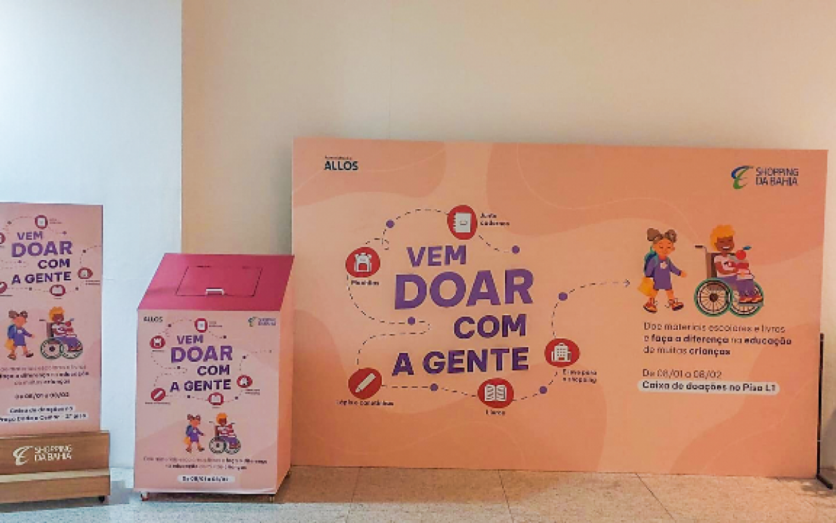 Shopping da Bahia arrecada materiais escolares e livros literários para doação na volta às aulas