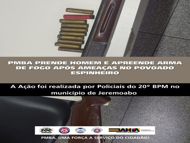 PMBA PRENDE HOMEM E APREENDE ARMA DE FOGO APÓS AMEAÇAS NO POVOADO ESPINHEIRO