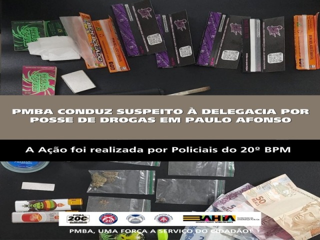 PMBA CONDUZ SUSPEITO À DELEGACIA POR POSSE DE DROGAS EM PAULO AFONSO