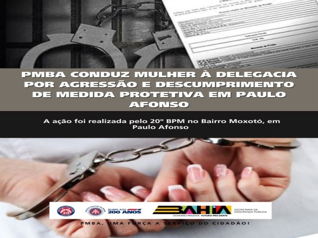 PMBA CONDUZ MULHER À DELEGACIA POR AGRESSÃO E DESCUMPRIMENTO DE MEDIDA PROTETIVA EM PAULO AFONSO