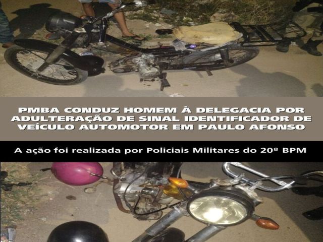PMBA CONDUZ HOMEM À DELEGACIA POR ADULTERAÇÃO DE SINAL IDENTIFICADOR DE VEÍCULO AUTOMOTOR EM PAULO AFONSO