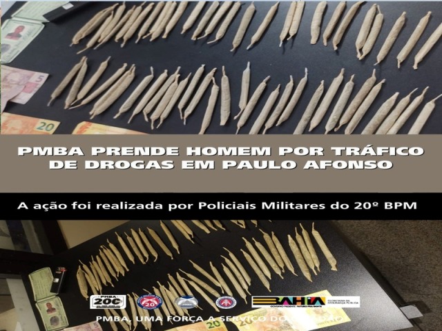 PMBA PRENDE HOMEM POR TRÁFICO DE DROGAS EM PAULO AFONSO