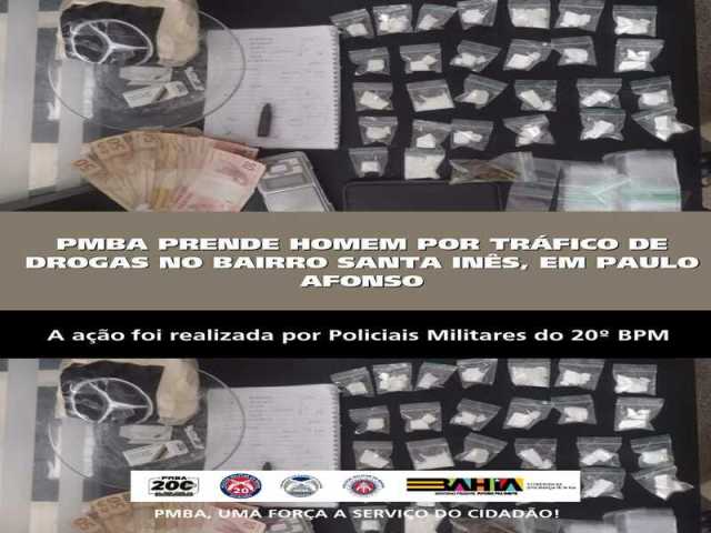 POLICIA MILITAR PRENDE HOMEM POR TRÁFICO DE DROGAS NO BAIRRO SANTA INÊS, EM PAULO AFONSO