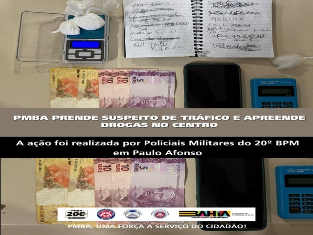 POLICIA MILITAR PRENDE SUSPEITO DE TRÁFICO E APREENDE DROGAS EM PAULO AFONSO