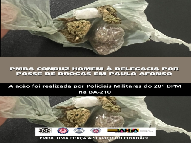 POLICIA MILITAR CONDUZ HOMEM À DELEGACIA POR POSSE DE DROGAS EM PAULO AFONSO