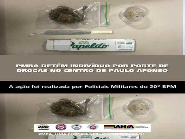 POLICIA MILITAR DETÉM INDIVÍDUO POR PORTE DE DROGAS NO CENTRO DE PAULO AFONSO
