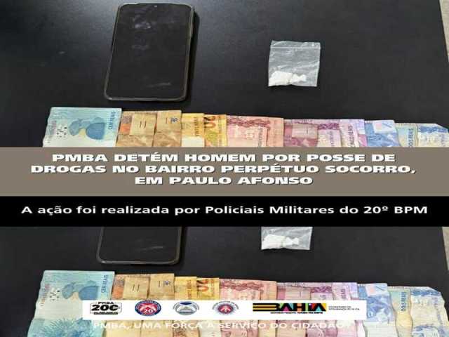 POLICIA MILITAR DETÉM HOMEM POR POSSE DE DROGAS NO BAIRRO PERPÉTUO SOCORRO, EM PAULO AFONSO