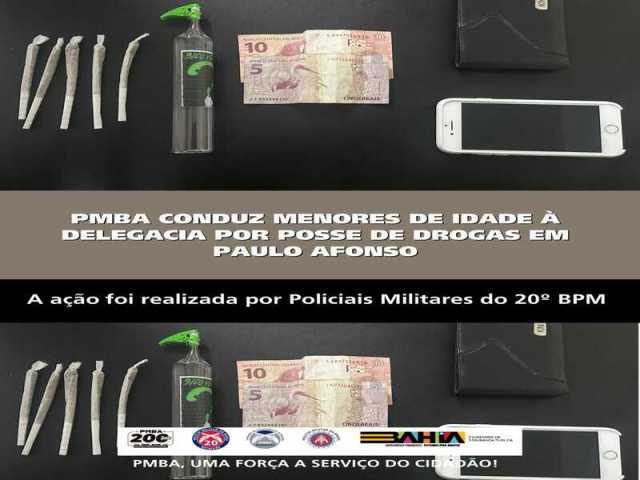 POLICIA MILITAR CONDUZ MENORES DE IDADE À DELEGACIA POR POSSE DE DROGAS EM PAULO AFONSO