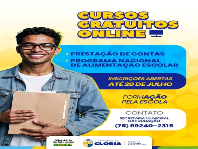Prefeitura de Glória abre inscrições para cursos gratuitos do Programa Formação pela Escola